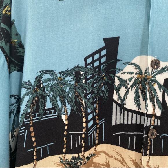 Blue brown Hawaiian shirt beach scene size large - Picture 3 of 10